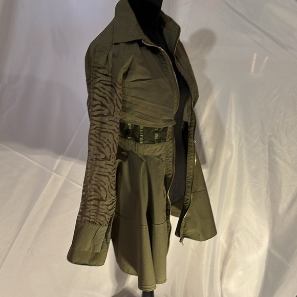 BOGO L’ATISTE Army Green Partial Sheer w/Front Zipper Long Sleeve Dress Size Sm - Picture 2 of 14